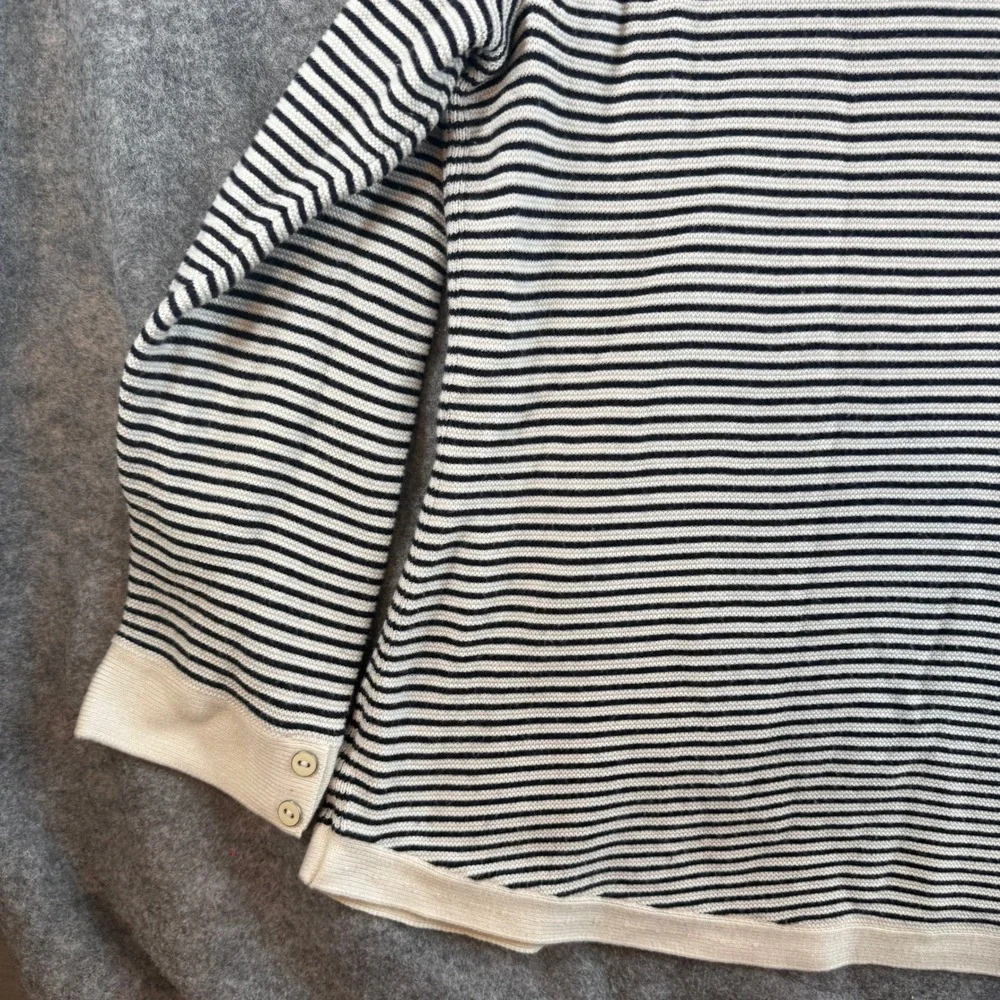 Talbots Sweater Women 2X Black White Striped V-Neck Knit Long Sleeve Trim